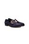 Dark Blue Color Laceless Genuine Leather Men's Shoes