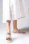 Regina White Color Double Banded Stone Women's Flat Slippers - 3