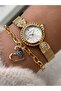 Steel Yellow Color Mesh Strap, Stylish Stone Model Wristwatch + bracelet - 2