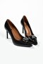 Black Genuine Leather Siletto - Accessory Detailed - 3