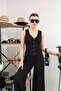 Women's Black Seersucker Buttoned Vest and Wide Leg Pants Set – Modern, Stylish and Comfortable 4707 - 2