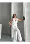 Women's Shawl Collar Belted Vest Palazzo Pants Suit - 3