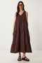 Flounced Summer Muslin Dress Brown Lmx0087