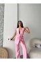 Women's Shawl Collar Belted Vest Palazzo Pants Suit - 3