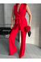 Women's Shawl Collar Belted Vest Palazzo Pants Suit - 7