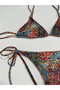 Women's Brown Ethnic Pattern Halter Neck Tie Triangle Bikini Set Hzl25S-Lc5005 - 6