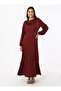 Satin Hijab Dress with Flywheel Detail - Dark Red - Refka - 2