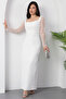 Heart Neckline Puff Sleeves Paillette Evening Dress Ecr5492 - 3