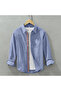 Cotton Summer Thin Fabric Striped Oversize Men's Pocket Shirt Blue