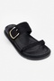 Pinky Black Suede Buckle Detailed Velcro Flat Sole Women's Slippers - 6