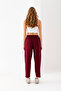 Women's Burgundy High Waist Pocket Modal Fabric Ribbed Front Balloon Shape Pants - 5