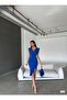 Scuba Crepe Fabric Front Ruffled Cobalt Blue Invitation Dress - 3