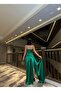 Slim Strap Chest Draped Satin Dress Green 582243 - 4