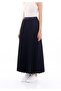 Navy Blue Maxi Length Elastic Waist Pleated Skirt - 3