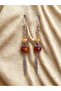 Silver Color Dangle Women's Earrings with Citrine Hematite Tiger's Eye Stone and Eagle Feather Detail
