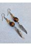 Silver Color Dangle Women's Earrings with Citrine Hematite Tiger's Eye Stone and Eagle Feather Detail - 4