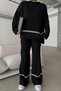 Stretchy Knitwear Oversize Sweater and Striped High Waist Wide Leg Trousers Black Bottom Top Knitwear Suit 3040 - 2