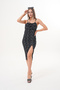 Women's Black Floral Slit Summer Knitted Dress - 7