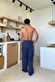 Elastic Waist Comfortable Fit Linen Trousers Navy Blue - 3