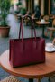 Women's Burgundy Cherry Red Faux Leather Double Handle Strap Zippered Shopper Large Hand and Shoulder Bag Madrid