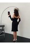 Black Satin Sleeve Detailed Midi Evening Dress
