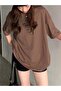 Thousand Single Jersey T-Shirt - Brown Printed Oversize Crew Neck Short Sleeve T-Shirt - 2