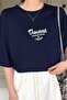 Thousand Single Jersey T-Shirt - Navy Blue Printed Oversize Crew Neck Short Sleeve T-Shirt