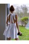 Scuba Fabric Tie-Detail Neck-Nape Skater A-Line Flared Skirt Design Cocktail Evening Dress - 8