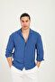 Men's Summer Textured Oversize Shirt Indigo Blue - 5