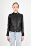 Rio Women's Genuine Leather Short Fit Leather Jacket Black - 3