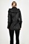 Sansa Women's Genuine Leather Hooded Belted Leather Jacket Black - 6