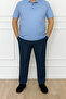 Men's Large Size Classic Comfortable Fit Navy Blue Linen Trousers - 3