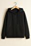 Ck Butik Unisex Hooded Black Basic Sweatshirt with Zipper Pocket