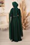 Yilidiz Chiffon Evening Dress - Flower Detailed Hijab - 6