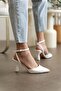 Women's White Ankle Strap Heeled Shoes - 7