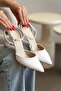 Women's White Ankle Strap Heeled Shoes - 2