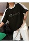 Leisure Future Pieced Single Jersey T-Shirt - Black Body Shoulder White Pieced Oversize Unisex