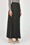 Khaki Color Maxi Length Pleated Skirt with Elastic Waist - 3