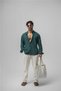 Collar Buttoned Linen Shirt Green - 3