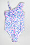 One Shoulder Patterned Ruffle Detailed Girl's Swimsuit