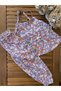 Babyaden Floral Lilac Cross-Strapped Narrow-Legged Double-Pocket Viscose Fabric Baby Girl Set - 4