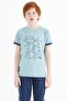Light Blue Minimal Text Printed Standard Fit O Neck Boys T-Shirt - 11132
