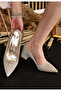 Cupra Plus Women's Gold Glitter 5 cm Thick Heeled Shoes - 3