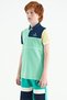 Water Green Color Blocked Embroidery Detailed Standard Mold Polo Collar Boy's T-shirt - 11109 - 5