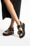 Mia Black Leather Gold Buckle Adjustable Velcro Women's Stylish Sandals - 7