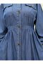 Buttoned Long Jeans Dress with Elastic Sleeves and Double Pockets - Blue - 3