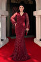 Sequined Fringed Designer Dress - BORDO