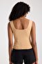 Beige Square Neck Sleeveless Crop Women's Knitwear - 7
