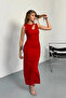 Damla Low-Cut Red Women's Slim Fit Stone Dress - 3
