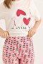 Crew Neck Elastic Waist Pajama Suit Pink - 5